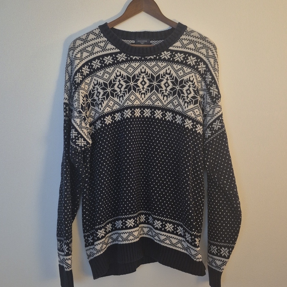 Vintage Dockers Fair Isle Snowflake Sweater | Men's XL | 100% Cotton Nordic Knit